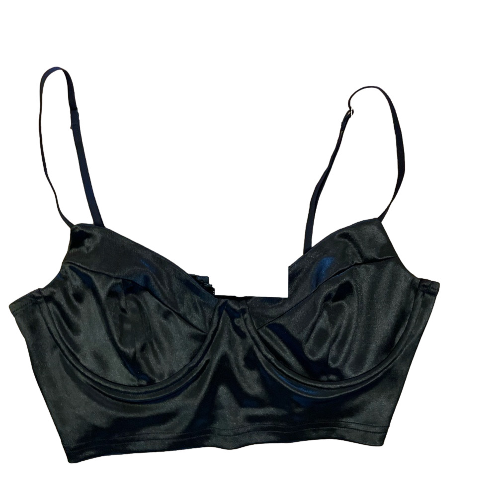 🆕 NWT Adika Black Bustier Corset Crop Top Bra Satin feel Size XL
